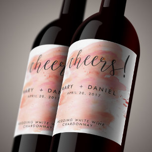 Pink Watercolor Background Wedding Wine Label