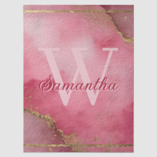 Pink Watercolor Background with Gold Glitter Tissue Paper