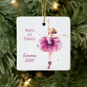 Pink Watercolor Ballerina Ceramic Ornament