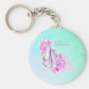 Pink Watercolor Ballet Shoes Personalized Key Ring