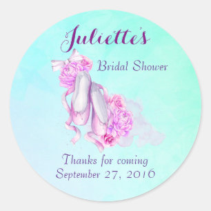 Pink Watercolor Ballet Slippers Bridal Shower Classic Round Sticker