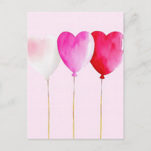 Pink Watercolor Balloons Valentine's Greeting Postcard