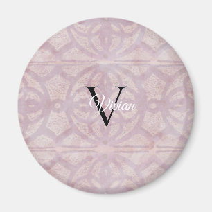 Pink Watercolor Batik Monogram Name Magnet