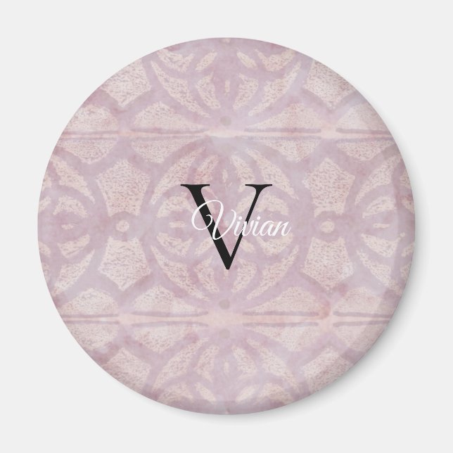 Pink Watercolor Batik Monogram Name Magnet (Front)