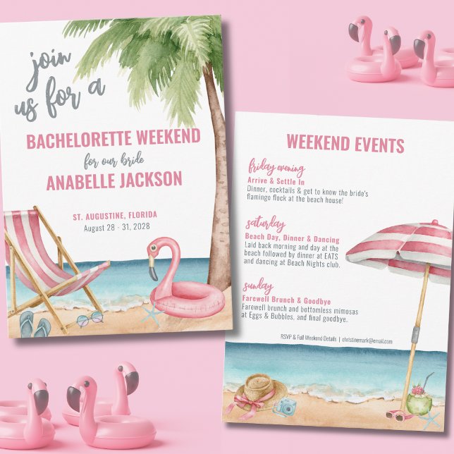 Pink Watercolor Beach Bachelorette Party Invitation (Watercolor Beach Bachelorette Party Invitation )