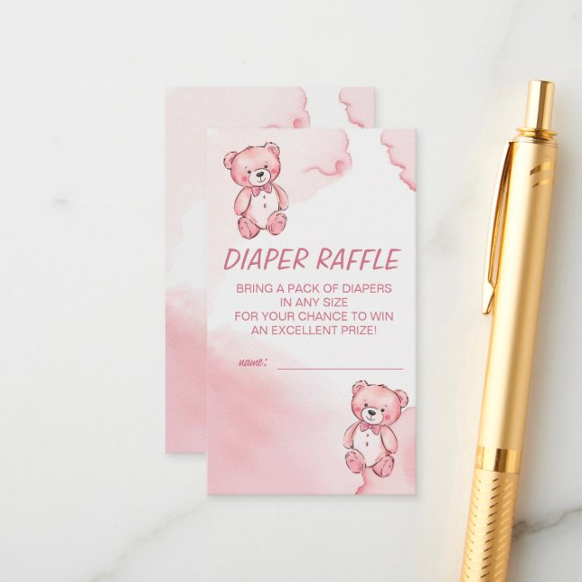 Pink watercolor bear enclosure card (Front/Back In Situ)