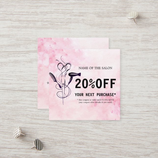 Pink Watercolor Beauty Salon Discount Card (Front/Back In Situ)
