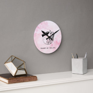 Pink Watercolor Beauty Salon Round Clock