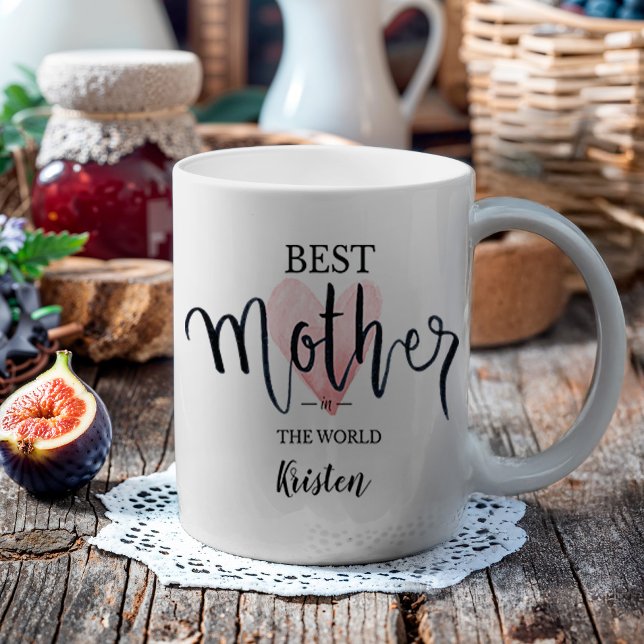 Pink Watercolor Best Mother in World  Coffee Mug (Surprise your mom with a custom mug for Mother's Day or her birthday.)