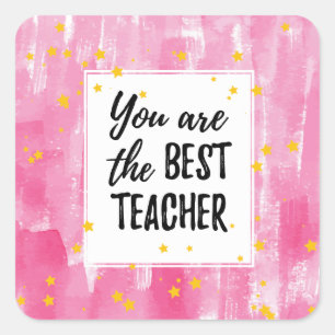 Pink Watercolor Best Teacher Square Sticker