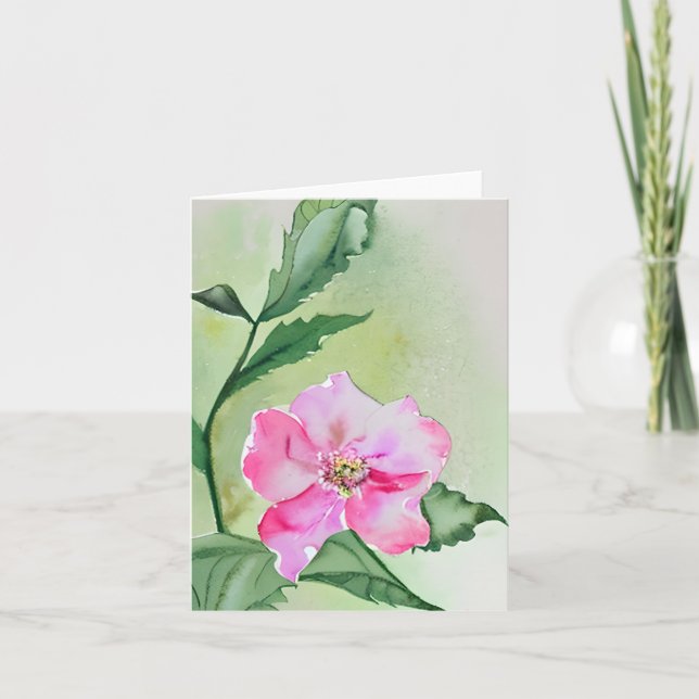 Pink watercolor bloom customisable card (Front)