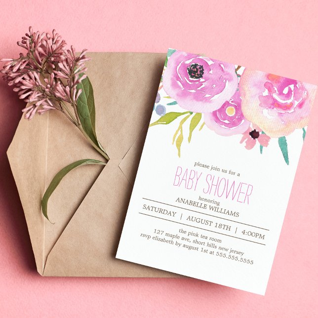 Pink Watercolor Blooms Baby Shower Invitation (Creator Uploaded)