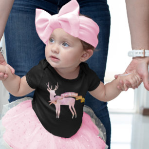 Pink Watercolor Boho Deer Vintage Banner with Name Baby Bodysuit