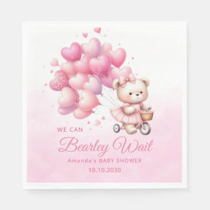 Pink Watercolor Boho Girl Teddy Bear Baby Shower Napkin