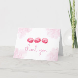 Pink Watercolor Bonjour Bébé Macaron Baby Shower Thank You Card