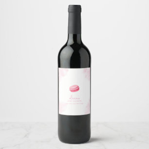 Pink Watercolor Bonjour Bébé Macaron Baby Shower Wine Label