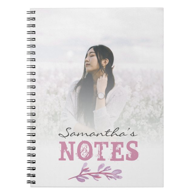 Pink Watercolor Botancial Photo Keepsake Notebook (Front)