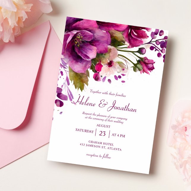 Pink Watercolor Botanical Modern Elegant Wedding Invitation (Pink Watercolor Botanical Modern Elegant Wedding Invitation)