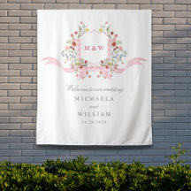 Pink Watercolor Botanical Regency Crest Wedding