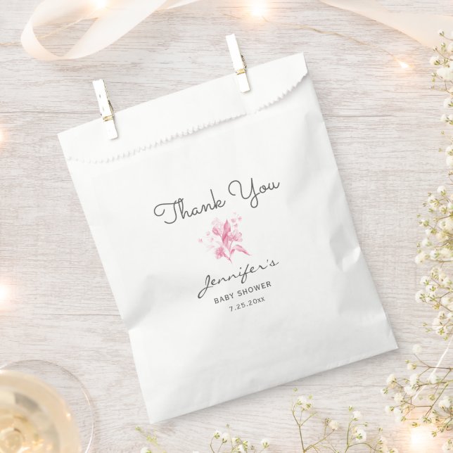 Pink Watercolor Bouquet Sweet Girl Baby Shower Favour Bag (Clipped)