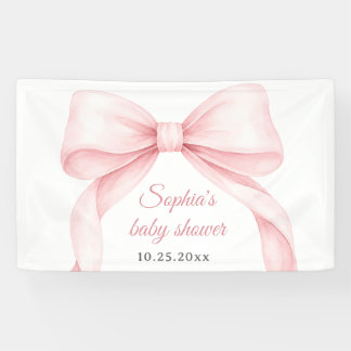 Pink Watercolor Bow Baby Shower Banner