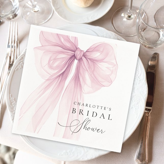 Pink Watercolor Bow Bridal Shower  Napkin (Creator Uploaded)