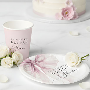 Pink Watercolor Bow Bridal Shower Paper Plate