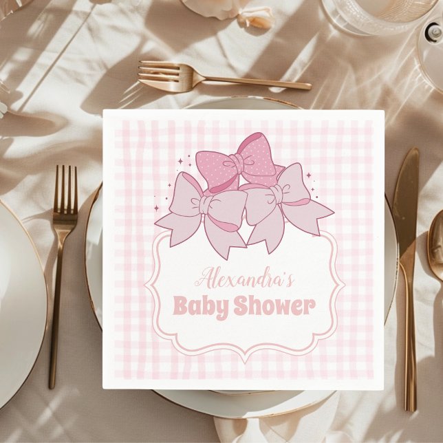 Pink Watercolor Bow Girl Baby Shower  Napkin (Creator Uploaded)