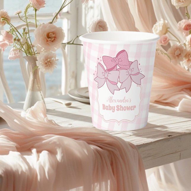 Pink Watercolor Bow Girl Baby Shower  Paper Cups (Creator Uploaded)