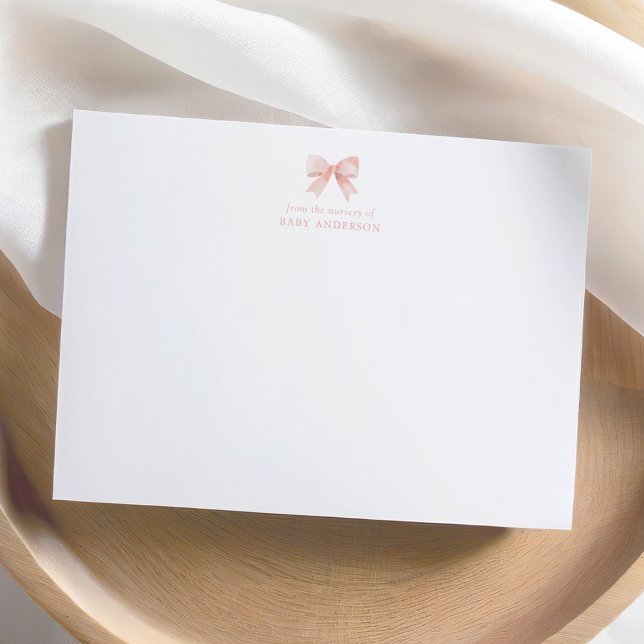 Pink Watercolor Bow Girl Baby Shower Thank You Card (Creator Uploaded)