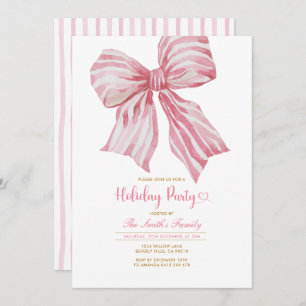 Pink Watercolor Bow Holiday Party Invitation