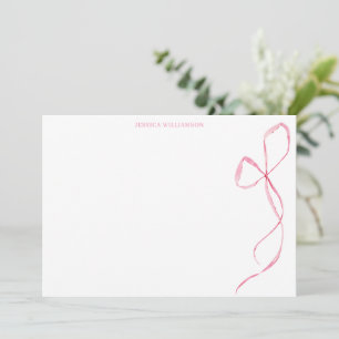 Pink Watercolor Bow Personalized Stationery Thank You Card