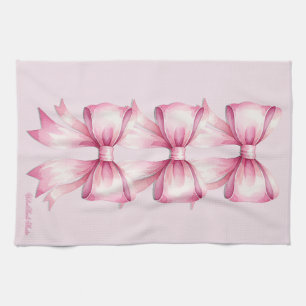 Pink Watercolor Bow Print Kitchen Towel