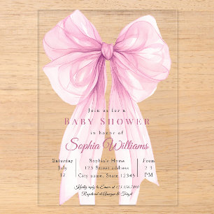 Pink Watercolor Bow & Ribbon Design Acrylic Invitations