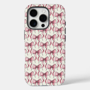 Pink Watercolor Bows Girly Coquette Aesthetic iPhone 16 Pro Case