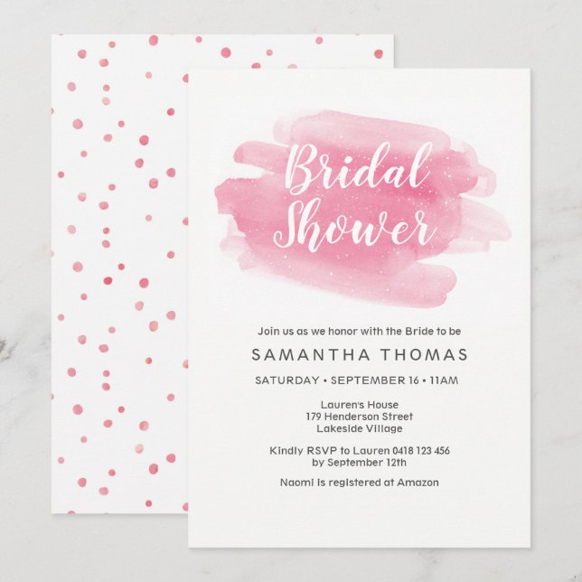 Pink Watercolor Bridal Shower Invitation (Front/Back)