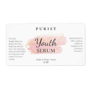 Pink Watercolor Brush Stroke Serum Labels