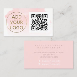 Pink watercolor brushstroke logo Qr code Business Card