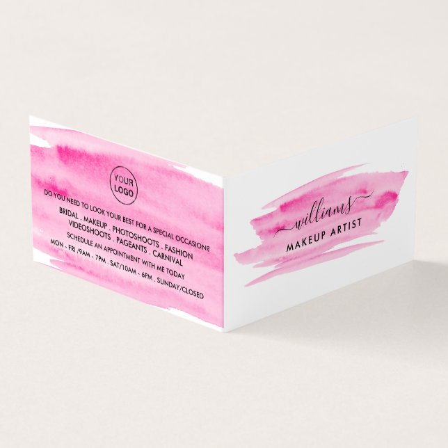 Pink Watercolor Brushstroke, Makeup Artist Loyalty Business Card (Outside)