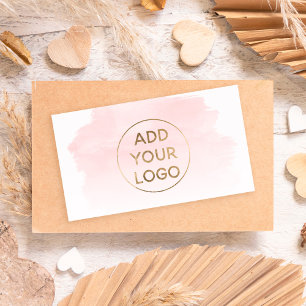 Pink watercolor brushstroke upload your logo business card