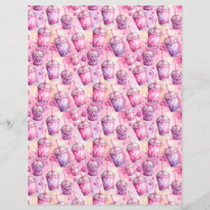 Pink watercolor bubble tea pattern scrapbook paper
