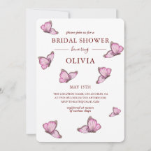 Pink watercolor butterflies. Elegant Bridal Shower
