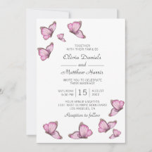Pink watercolor butterflies. Elegant wedding