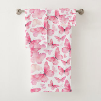 Pink watercolor Butterflies Towel set
