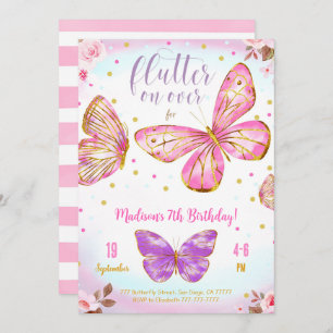 Pink Watercolor Butterfly Invitation