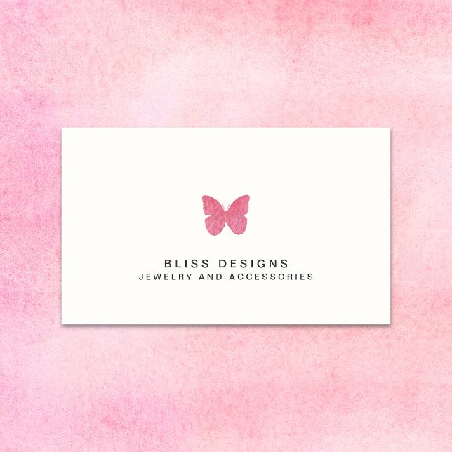 Pink Watercolor Butterfly Logo Simple Elegant Business Card (Creator Uploaded)