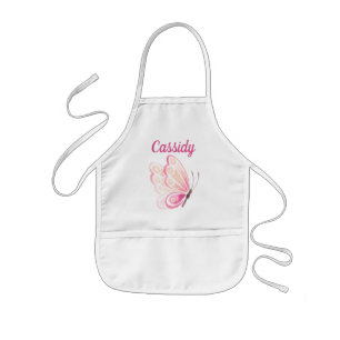 Pink Watercolor Butterfly With Personalized Name Kids Apron