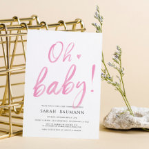 Pink Watercolor Calligraphy Baby Shower Invitation