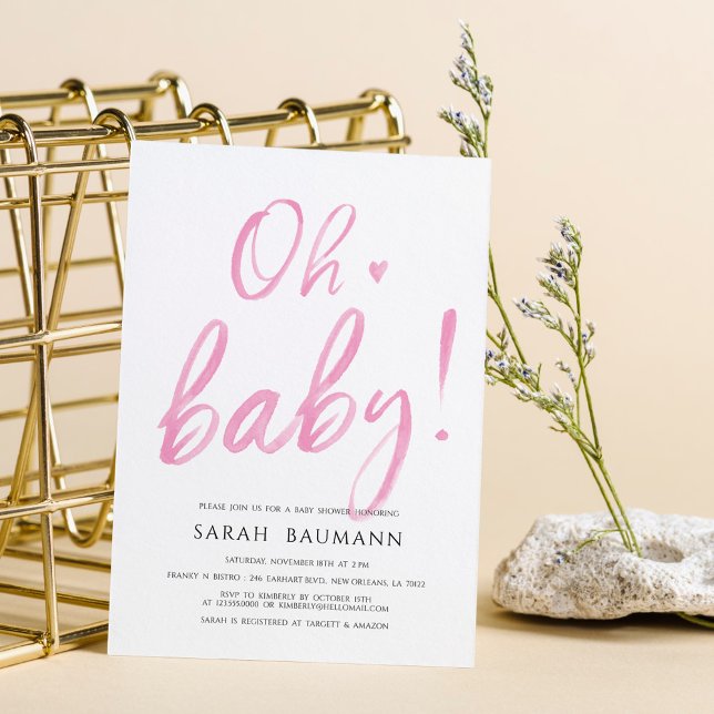 Pink Watercolor Calligraphy Baby Shower Invitation (Creator Uploaded)