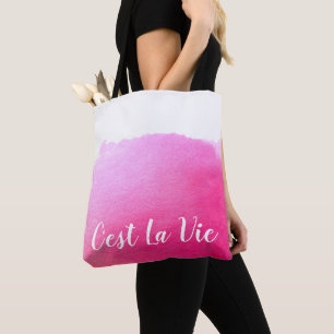 Pink watercolor C'est La Vie French quote chic Tote Bag